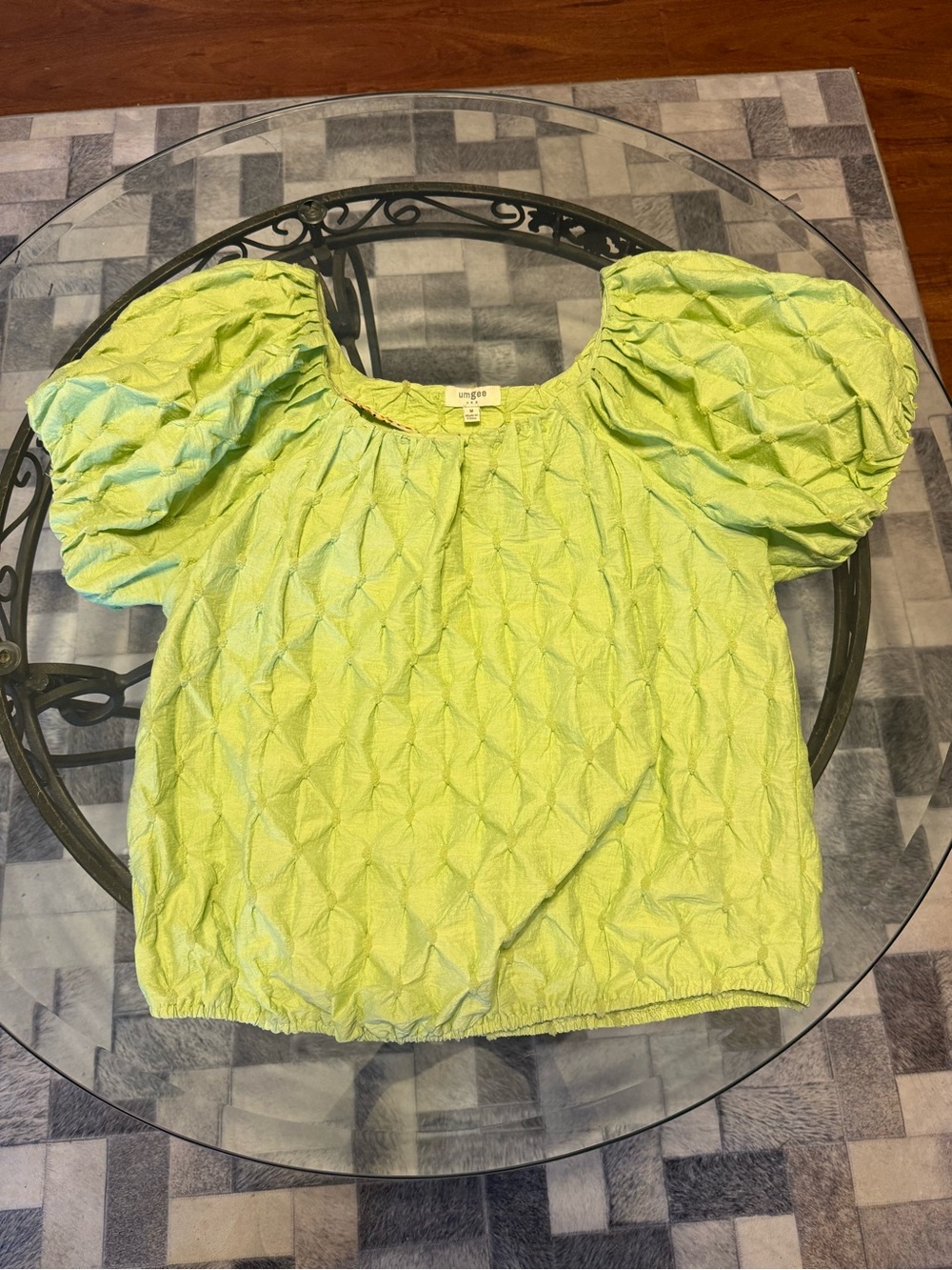 Umgee Lime Green Textured Puff-Sleeve Top